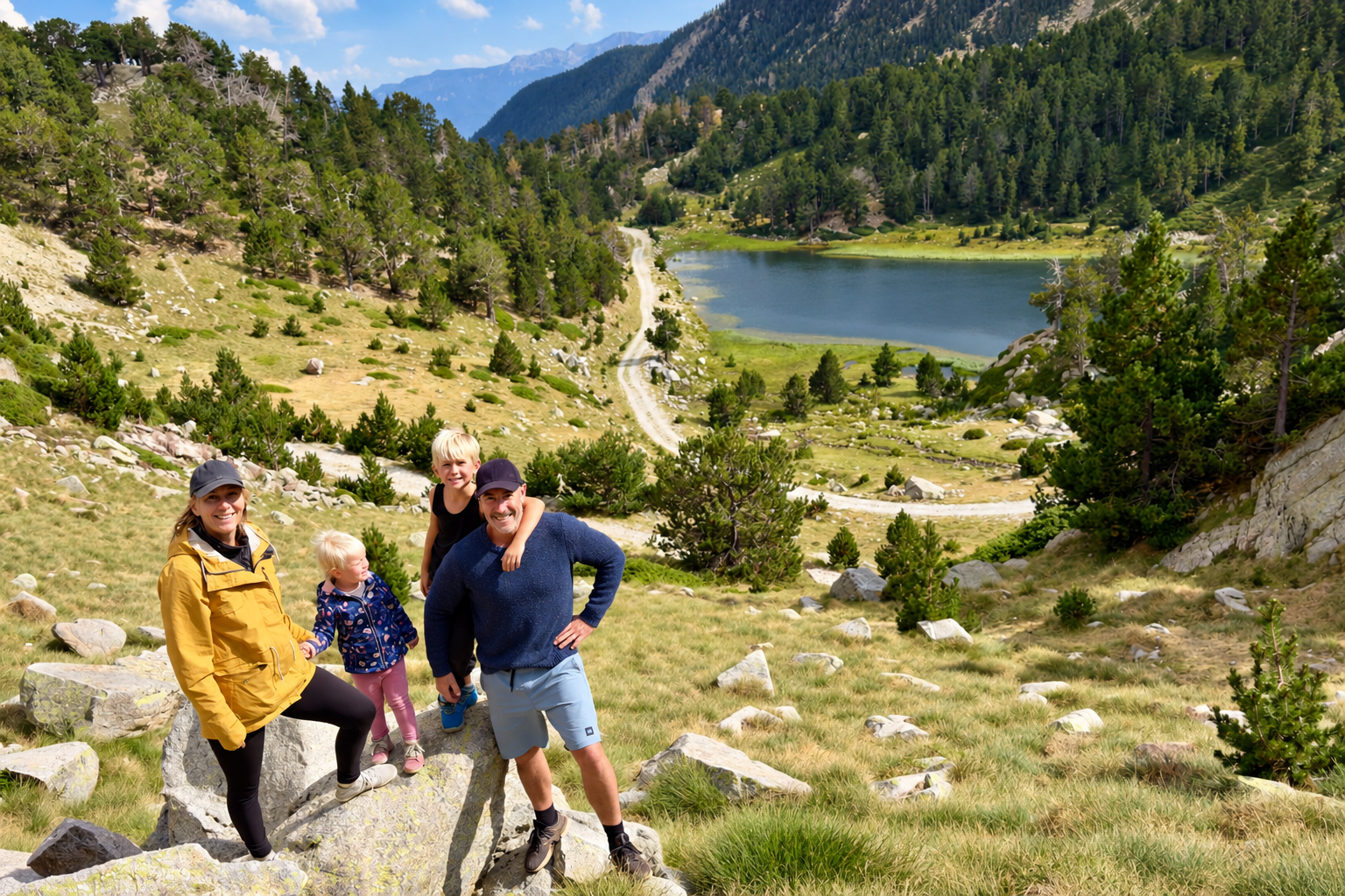Silas and Jana with their children on a family hiking holiday